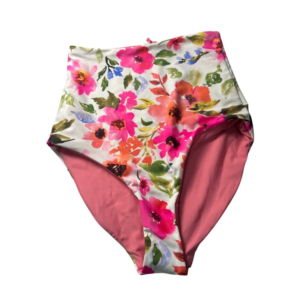 Coral Reef Floral High Reversible High Waisted Bikini Bottom Small
